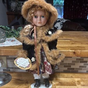 Crown Doll with Black Coat and Brown Fur Trim